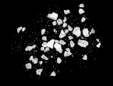 Macro shot of white salt crystals