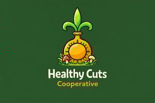 Healthy Cuts Cooperative logo featuring a fleur-de-lis above a carrot with flowers on a green background